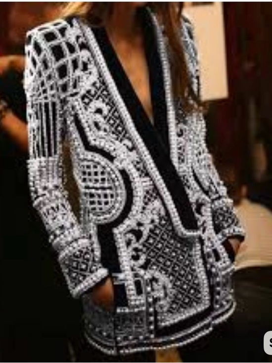 No Brand Jackets & Blazers - #719 Elegant Pearl Beaded Black & White Beaded Blazer/Dress. Like New